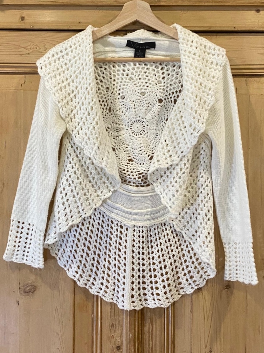 Venue Womens Crochet Knit Cardigan Sweater Vest White Sleeveless Size Small